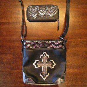 Miss Me Black and Silver Crossbody with Wallet
